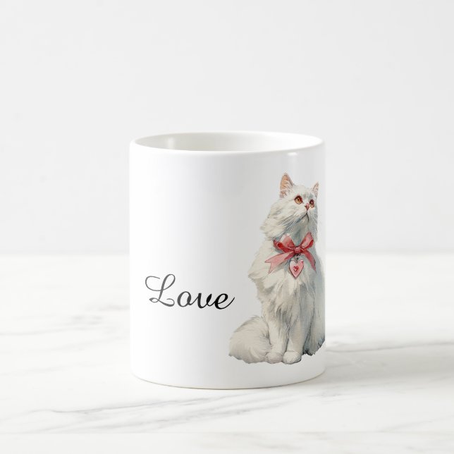 Taza De Café White Cat Red Bow Heart Charm (Centro)
