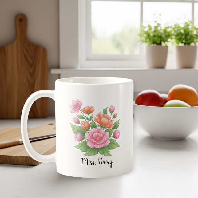 Taza De Café White Ceramic Personalized Mug with Floral Design  (Subido por el creador)