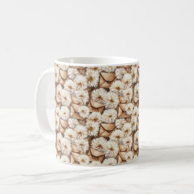 Taza De Café White Flowers Cream Envelopes (Anverso izquierdo)