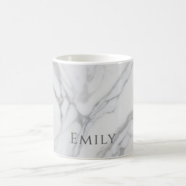 Taza De Café White Gray Personalized Marble Texture (Centro)