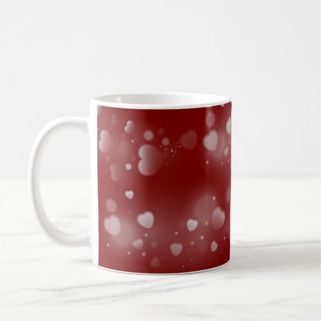 Taza De Café White Hearts on Red Background (Izquierda)