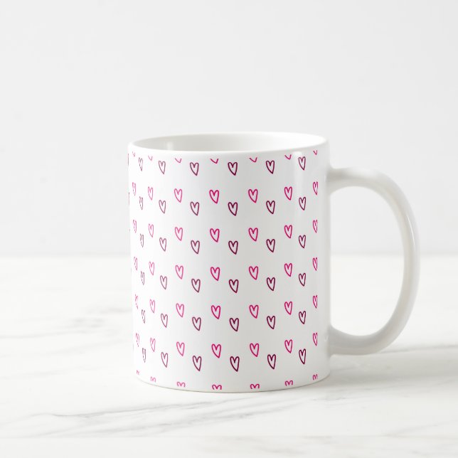 Taza De Café  White Mug – Small Pink Hollow Hearts Pattern (Derecha)
