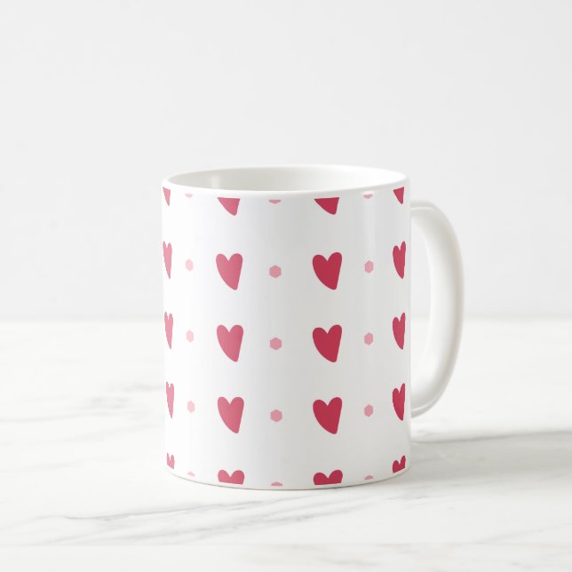 Taza De Café White Mug – Wavy Red Hearts & Dots (Anverso derecho)