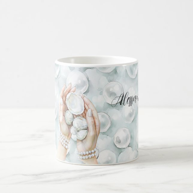 Taza De Café White Ocean Seafoam Blue Shells Pearls (Centro)