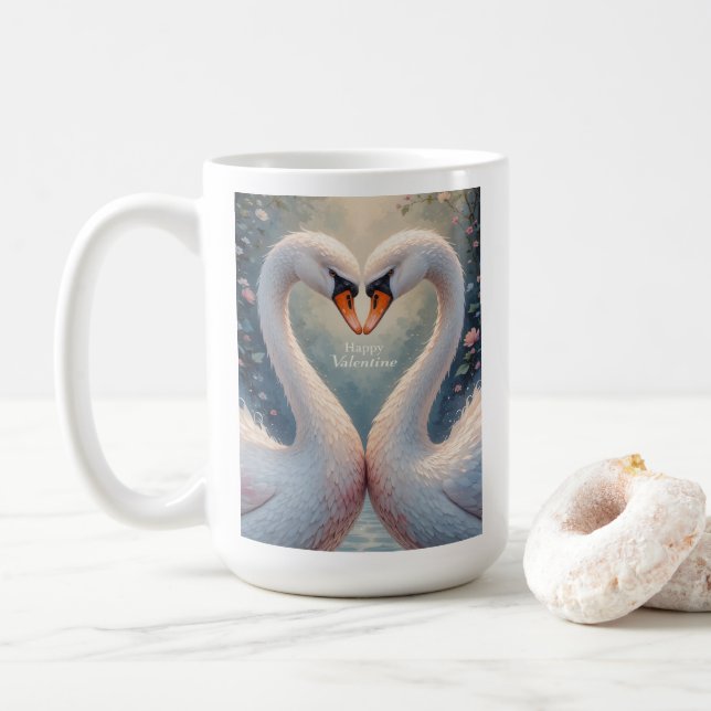 Taza De Café White Swans Valentine Romantic Love Birds (Con donut)