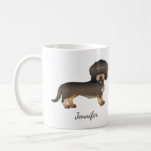 Taza De Café Wild Boar Wire Haired Dachshund Cartoon Dog & Name (Izquierda)