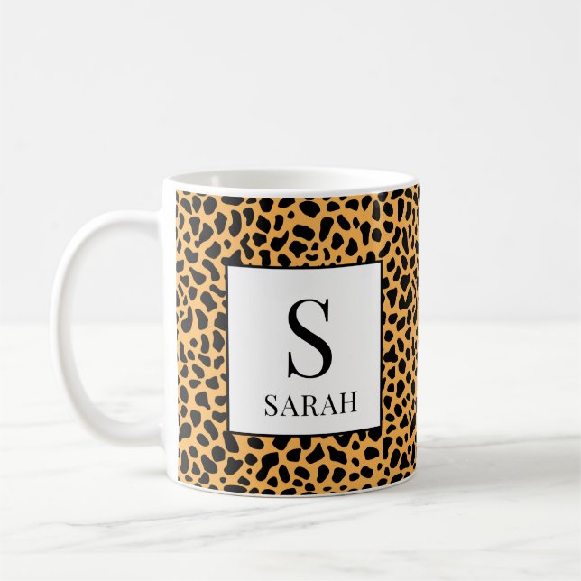 Taza De Café Wild Leopard Print Initial Custom Name Mug (Izquierda)