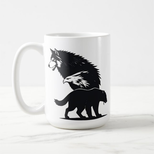 Taza De Café Wild Trio: Wolf, Eagle, and Bear Silhouette (Izquierda)