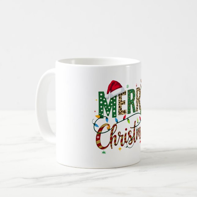 Taza De Café Wild Whimsical Merry Christmas Leopard Print (Anverso izquierdo)