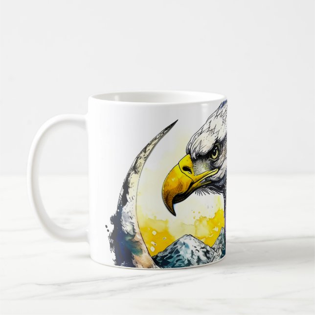 Taza De Café Wilderness Watercolor Forest Moon Eagle (Izquierda)