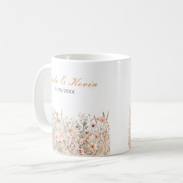 Taza De Café Wildflower Spring Blush Pink Floral Wedding (Anverso izquierdo)