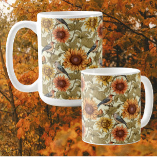 Taza De Café William Morris Girasoles de Otoño Pájaros Otoño