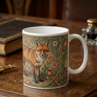 Taza De Café William Morris Inspired Pattern Fox in Flowers