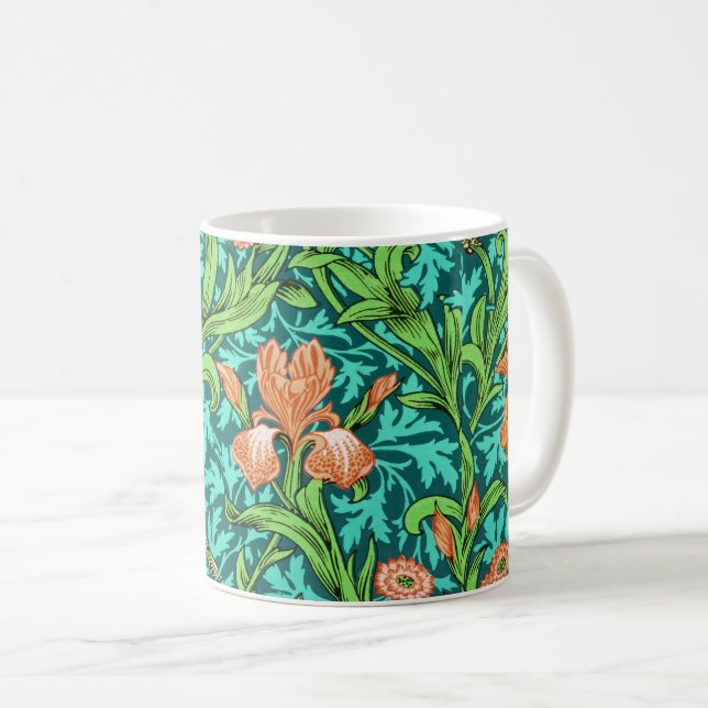 Taza De Café William Morris Irises, Naranja y turquesa (Anverso derecho)