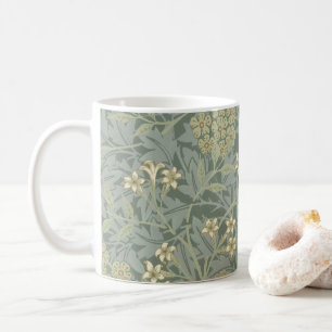 Taza De Café William Morris Jasmine Azul Arte Botánico Verde