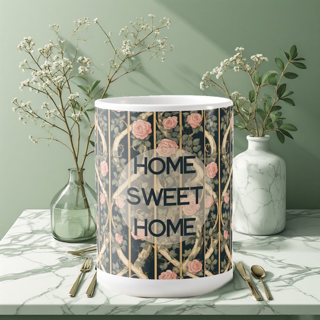 Taza De Café William Morris Pink Roses Trellis Home Sweet Home (William Morris Pink Roses Trellis Home Sweet Home Coffee Mug)