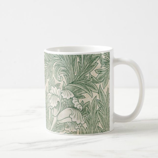 Taza De Café William Morris tulip fondo de pantalla verde texti (Derecha)