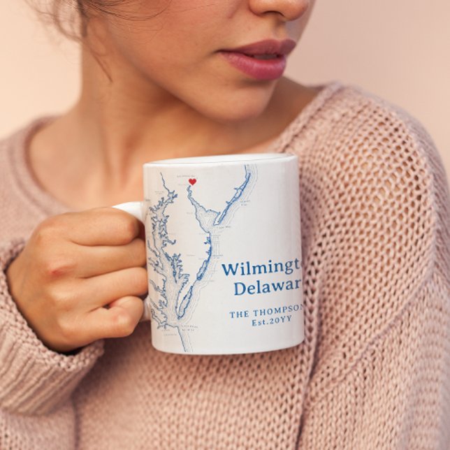 Taza De Café Wilmington Delaware Gift (Wilmington Delaware Custom Coffee Mug with Chesapeake bay Map from Coastal Map Designs)