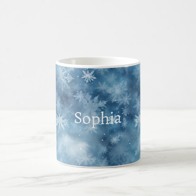 Taza De Café Winter Blue White Snowflakes Christmas (Centro)