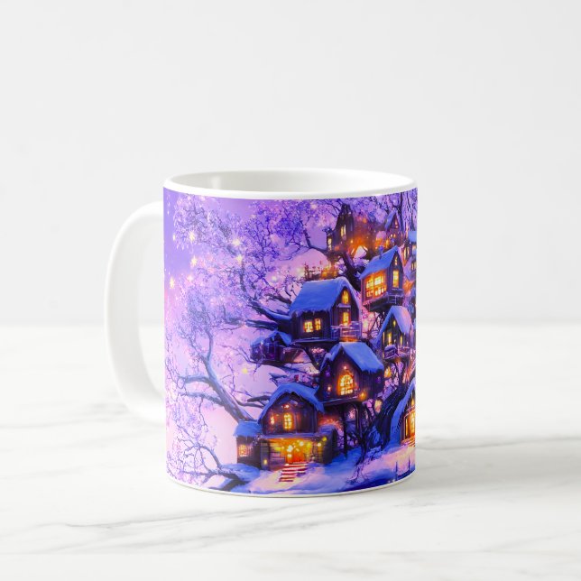 Taza De Café Winter Fantasy Snowy Tree Village Landscape (Anverso izquierdo)