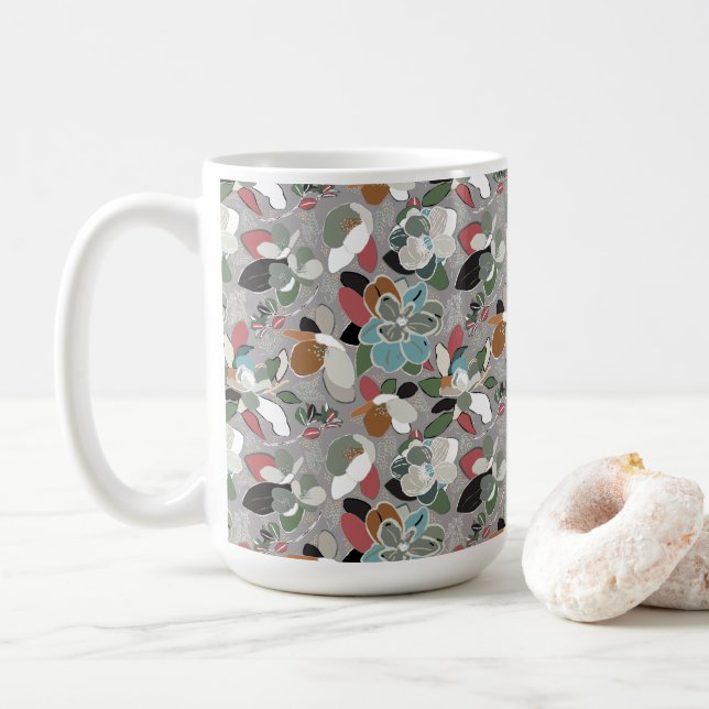 Taza De Café Winter Florals Gray Black (Con donut)
