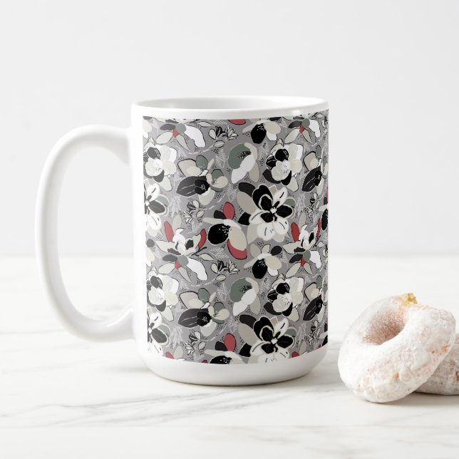 Taza De Café Winter Florals Gray Black (Con donut)