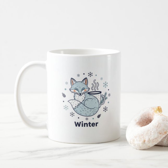 Taza de café Winter Fox – Taza de cerámica de copo (Con donut)