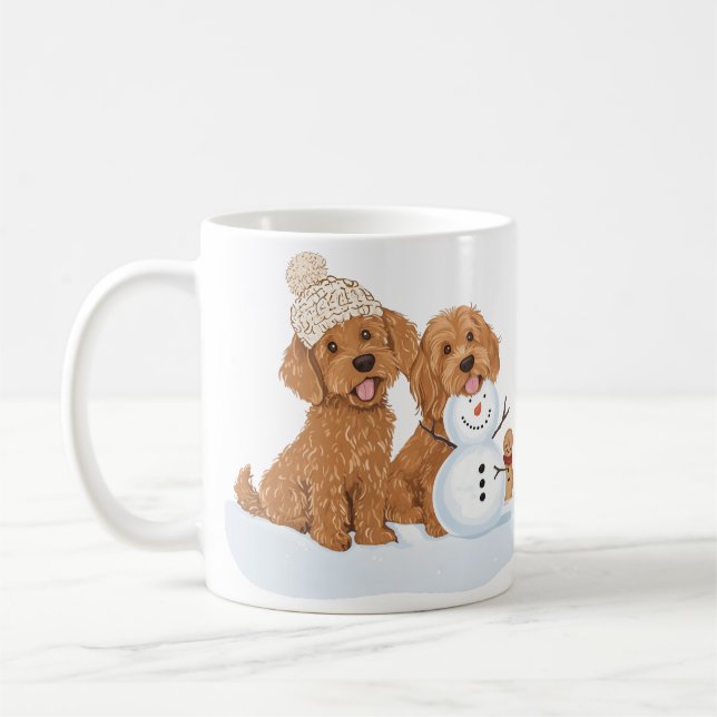 Taza De Café Winter Goldendoodle Dog Cute Snowman (Izquierda)