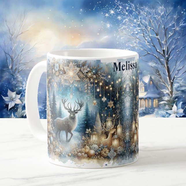 Taza De Café Winter Magic Add Name Buck Deer Navidades Gift (Subido por el creador)