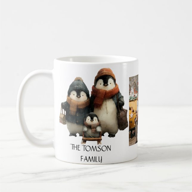 Taza De Café Winter Penguin Family Personalized Design (Izquierda)