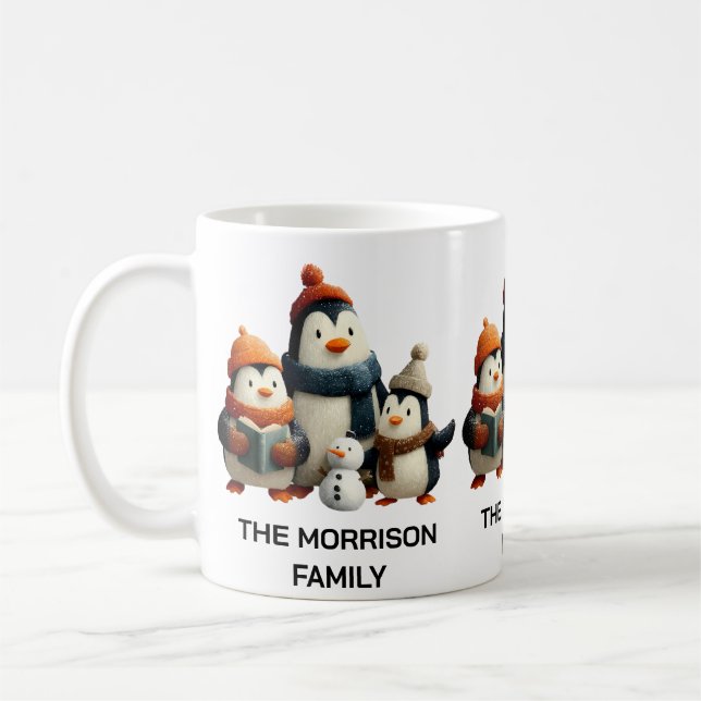 Taza De Café Winter Penguin Family with Snowman (Izquierda)