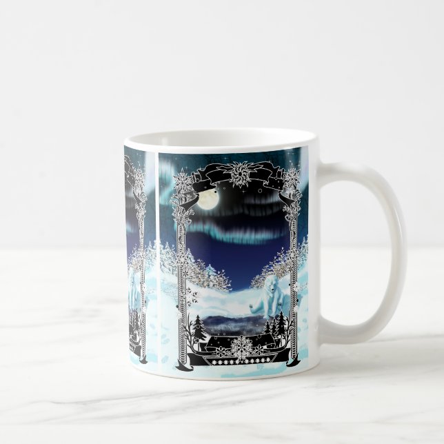 Taza De Café Winter Polar Bear Pond with Aurora (Derecha)