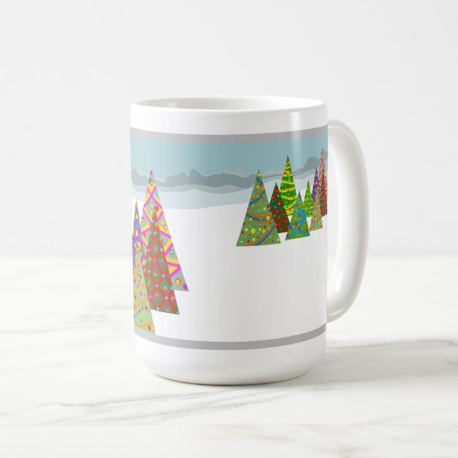Taza De Café Winter scene with xmas trees (Anverso derecho)