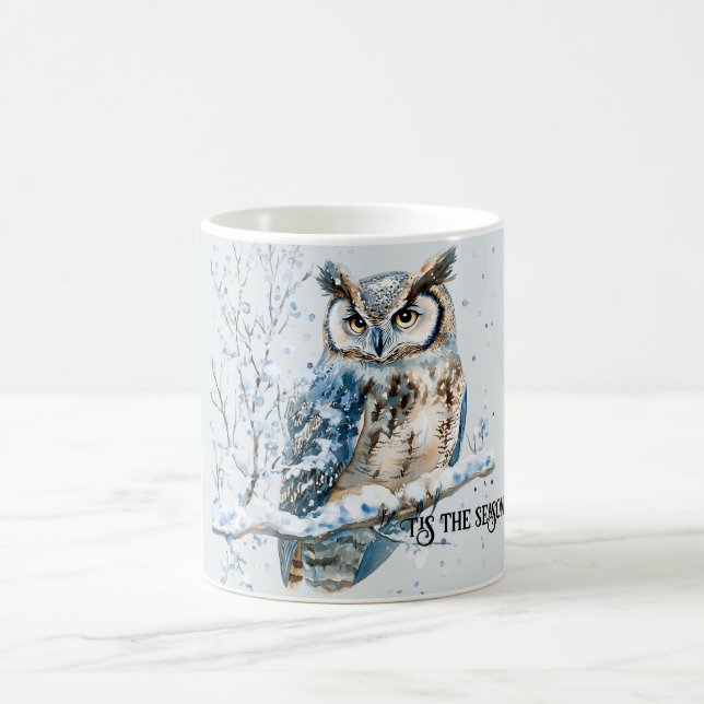 Taza De Café Winter Snowflakes Blue Owl Christmas Snow (Centro)