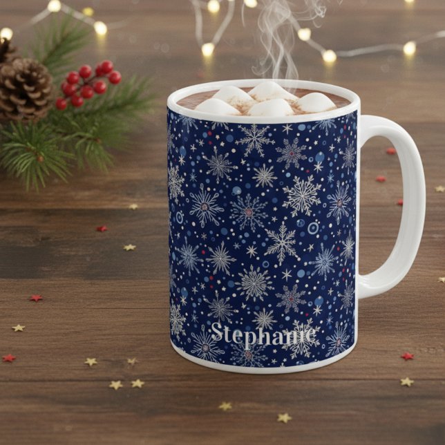 Taza De Café Winter Wonderland Snowflake  (Personalized snowflake holiday drink mug)