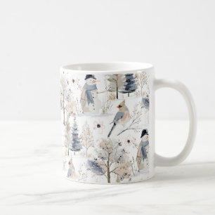 Taza De Café Winter Wonderland Snowman and Bird Pattern
