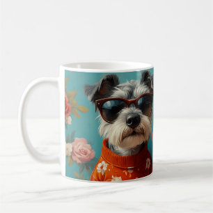 Taza De Café Wire Fox Terrier con rosas del corazón Día de San 