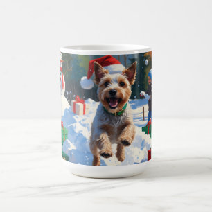 Taza De Café Wire Fox Terrier corriendo en la nieve con sombrer