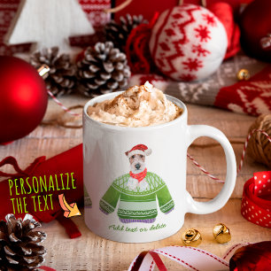 Taza De Café Wire Fox Terrier festivo con suéter feo de Navidad