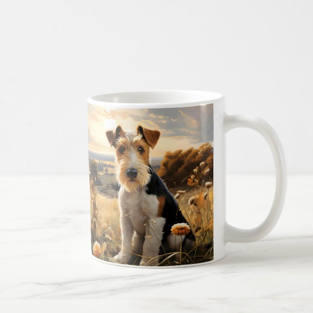 Taza De Café Wire Hair Fox Terrier En El Campo Otoño (Derecha)