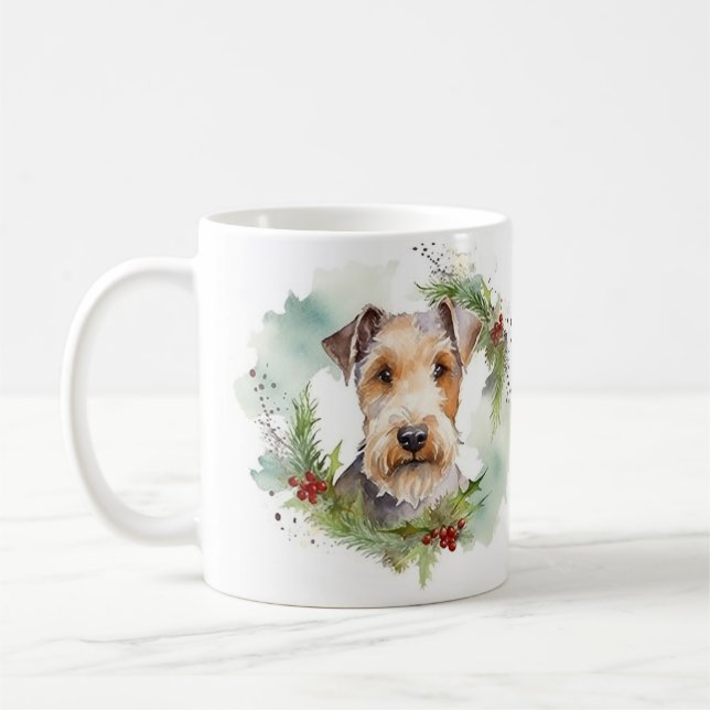 Taza De Café Wirefox Terrier Navidades Wreath Festive Pup (Izquierda)