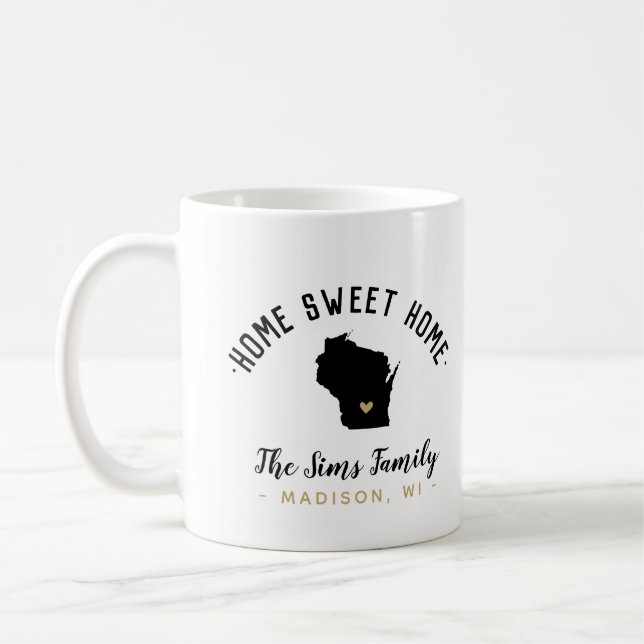 Taza De Café Wisconsin Hogar Dulce Familia Monograma Mug (Izquierda)
