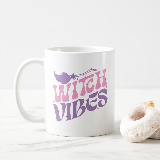 Taza De Café Witch Vibes Halloween Magic Broom (Con donut)