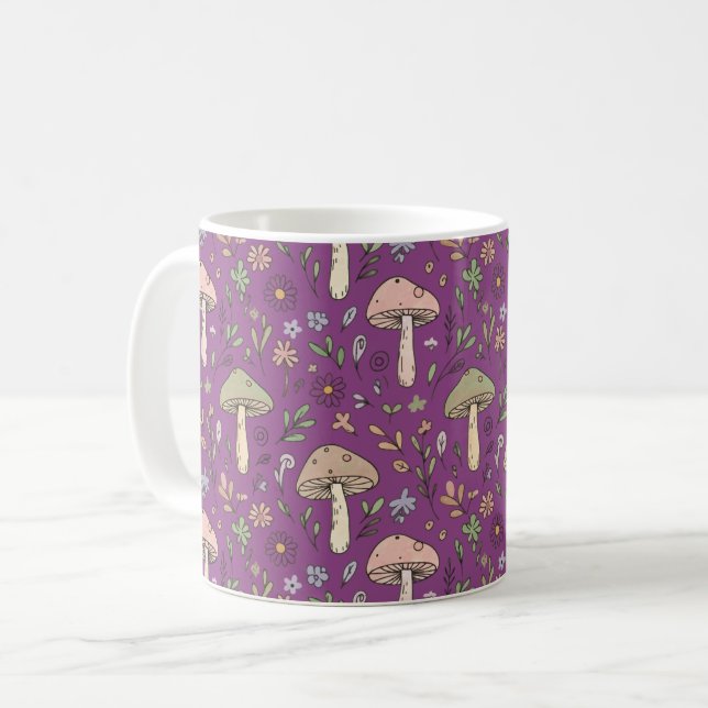 Taza De Café Witchy Plum Purple Fungi Seamless Pattern Gift (Anverso izquierdo)