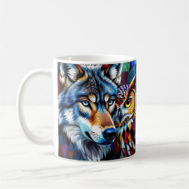 Taza De Café Wolf and Owl Vibrant and Colorful 