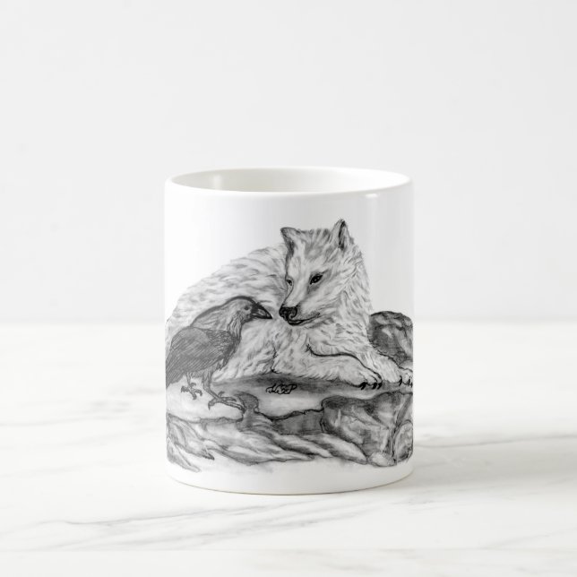Taza De Café Wolf and Raven - Diseño en blanco y negro (Centro)
