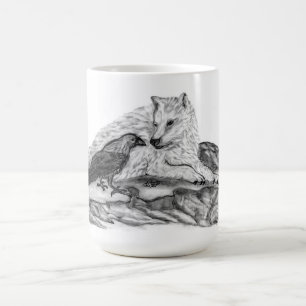 Taza De Café Wolf and Raven - Diseño en blanco y negro