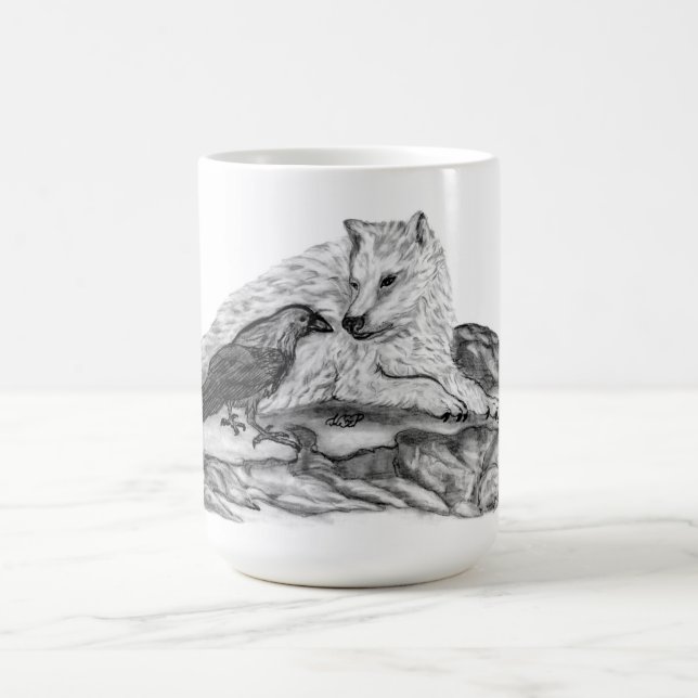 Taza De Café Wolf and Raven - Diseño en blanco y negro (Centro)