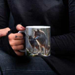 Taza De Café Wolf Duo en la apariencia 3D del bosque Naturale