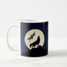Taza De Café Wolf Howling en el Ilustracion de la Luna Personal